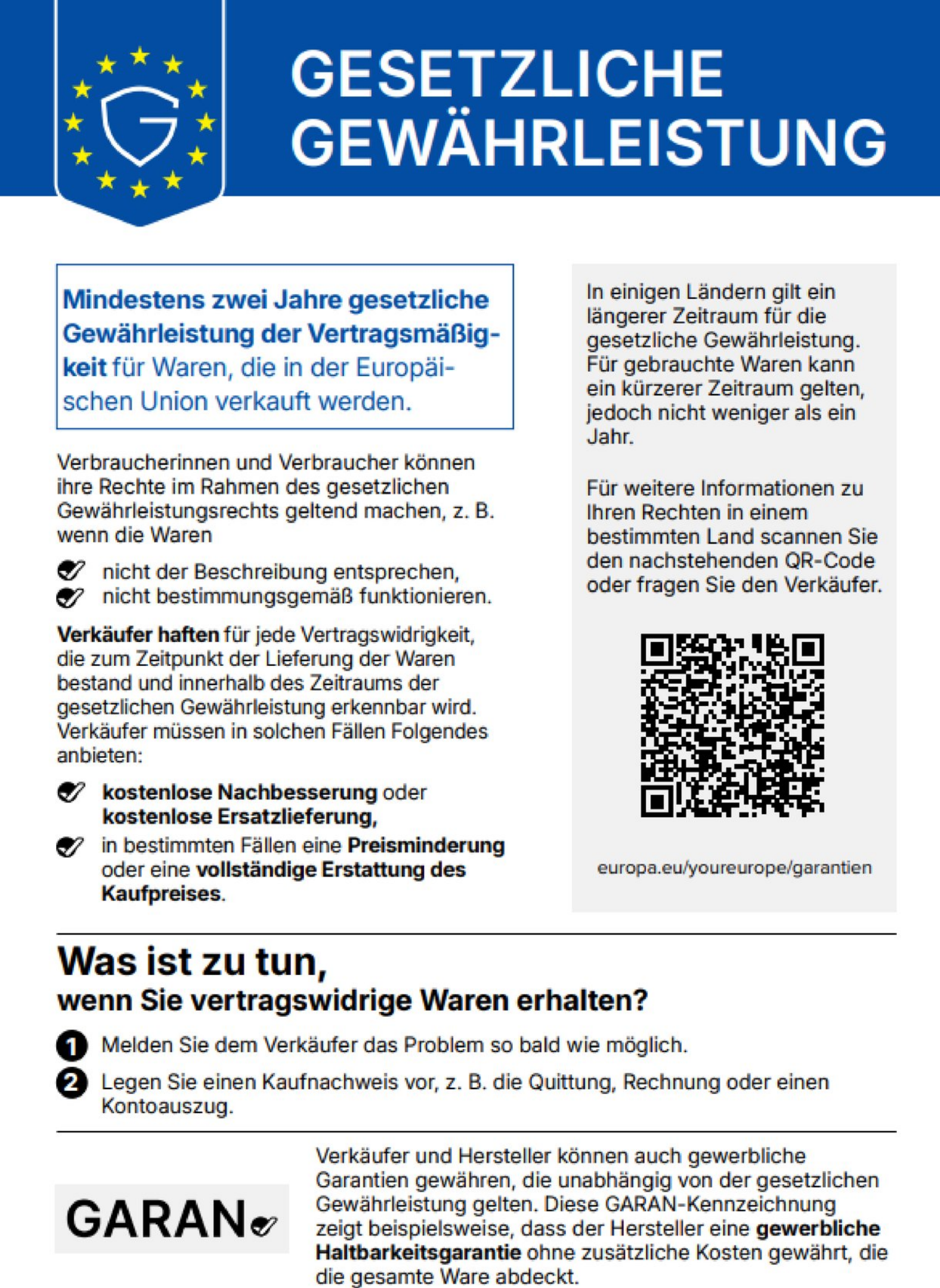 EU-Label zu den gesetzlichen Gewährleistungsrechten